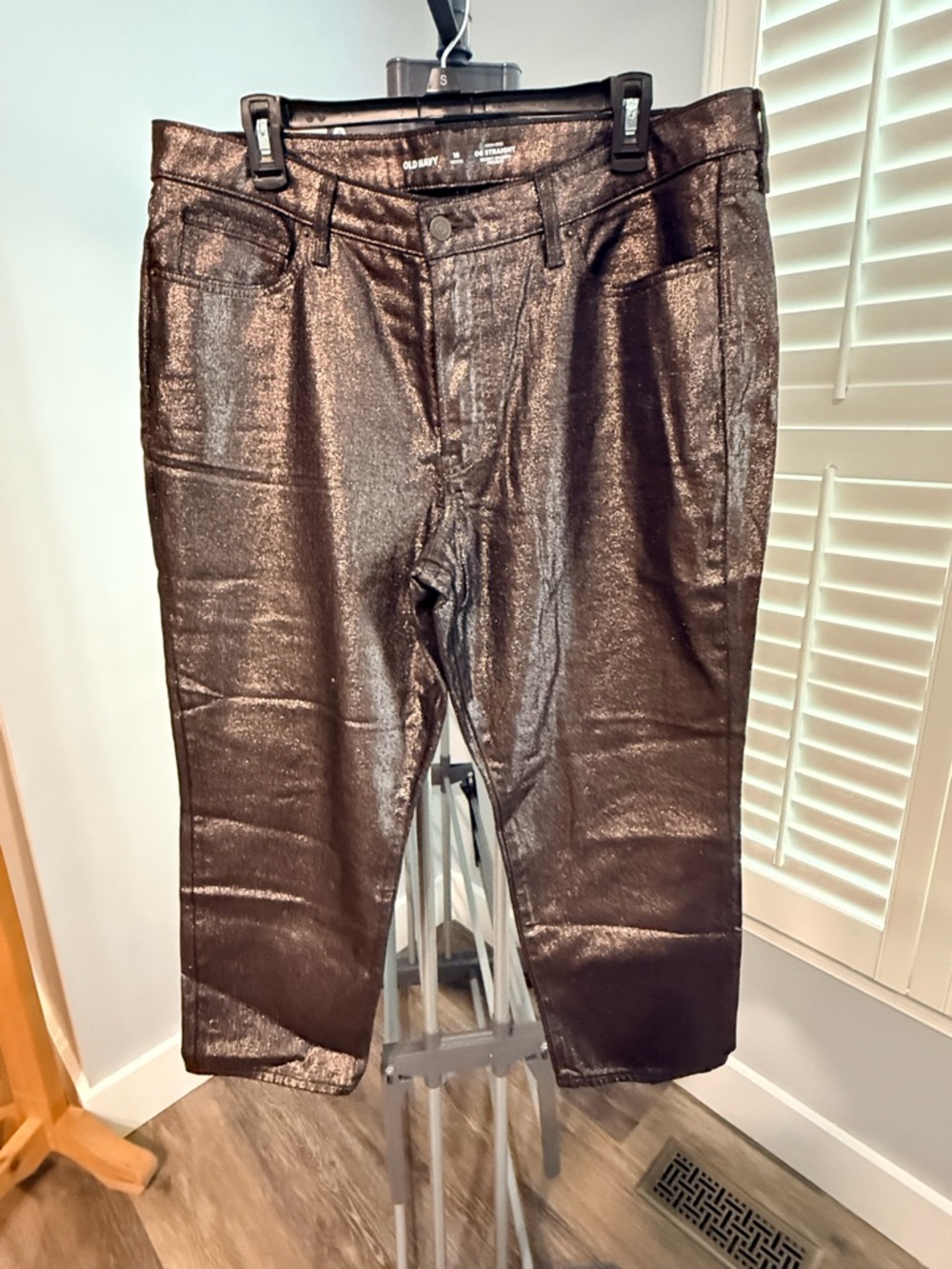 Old Navy Metallic Black High-Rise Crop OG Straight Jeans
